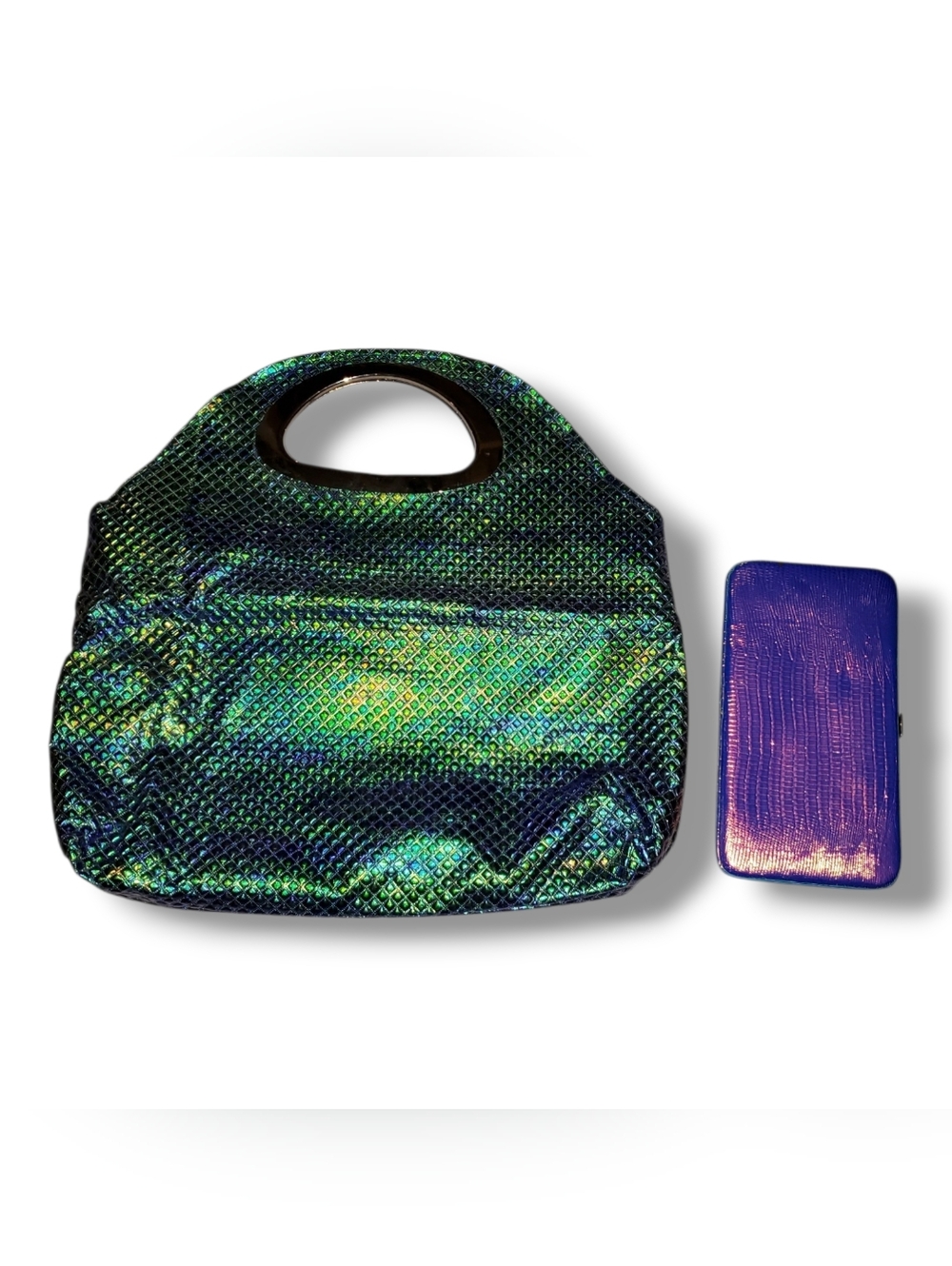 Iridescent Green Blue Tote Bag with Cutout Handles